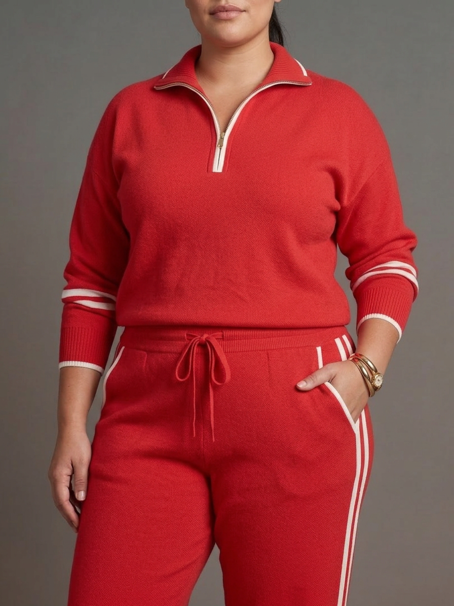 Rain | Completo a Manica Lunga con Collo Zip e Pantalone a Righe