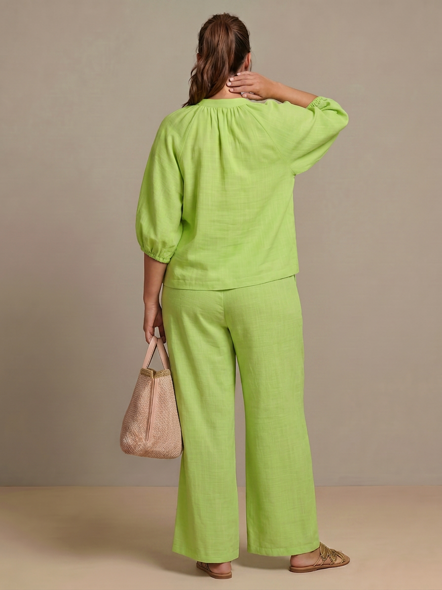 Natalia | Completo Top a Palloncino con Zip e Pantalone Ampio