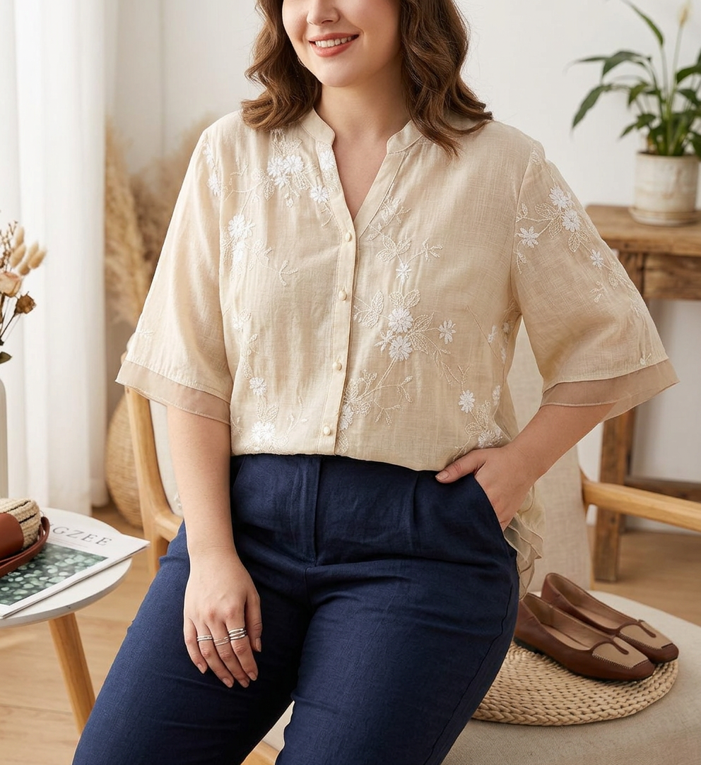 Camicia di Cotone Ricamata Mia