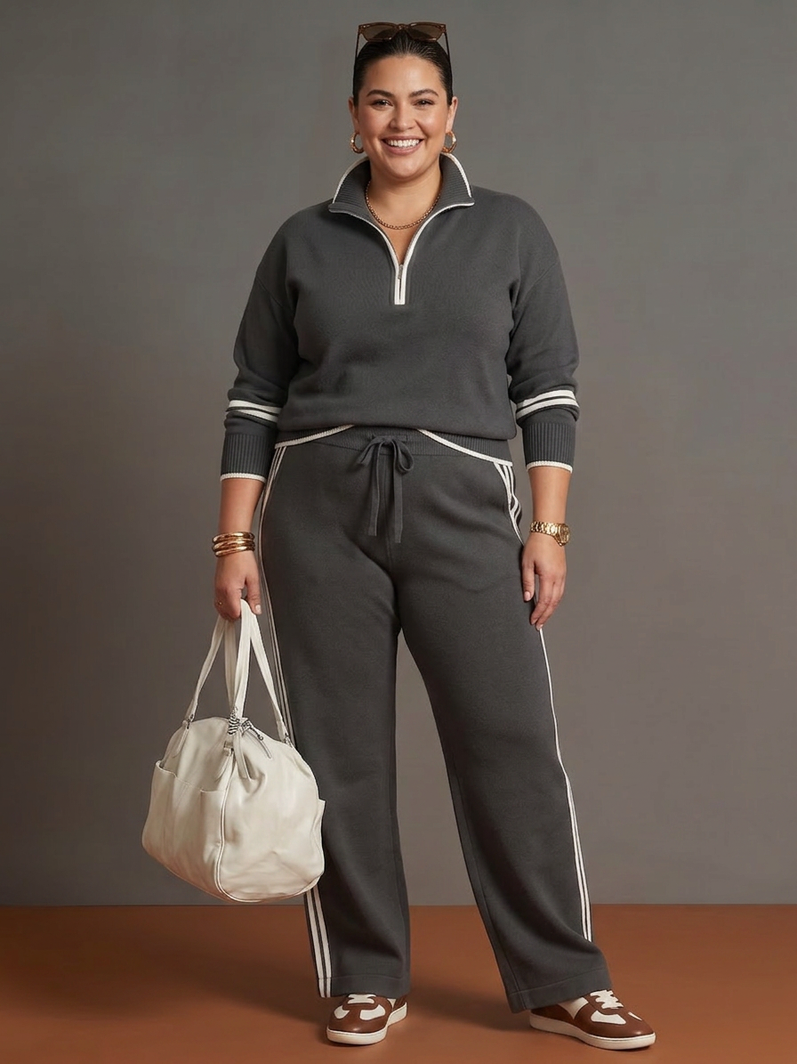 Rain | Completo a Manica Lunga con Collo Zip e Pantalone a Righe
