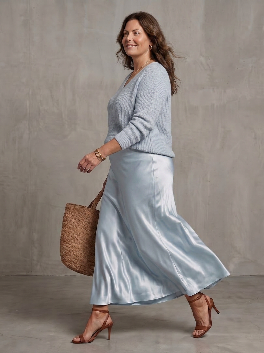 Luciana | Completo Gonna in Raso Sbieca con Strato in Maglia