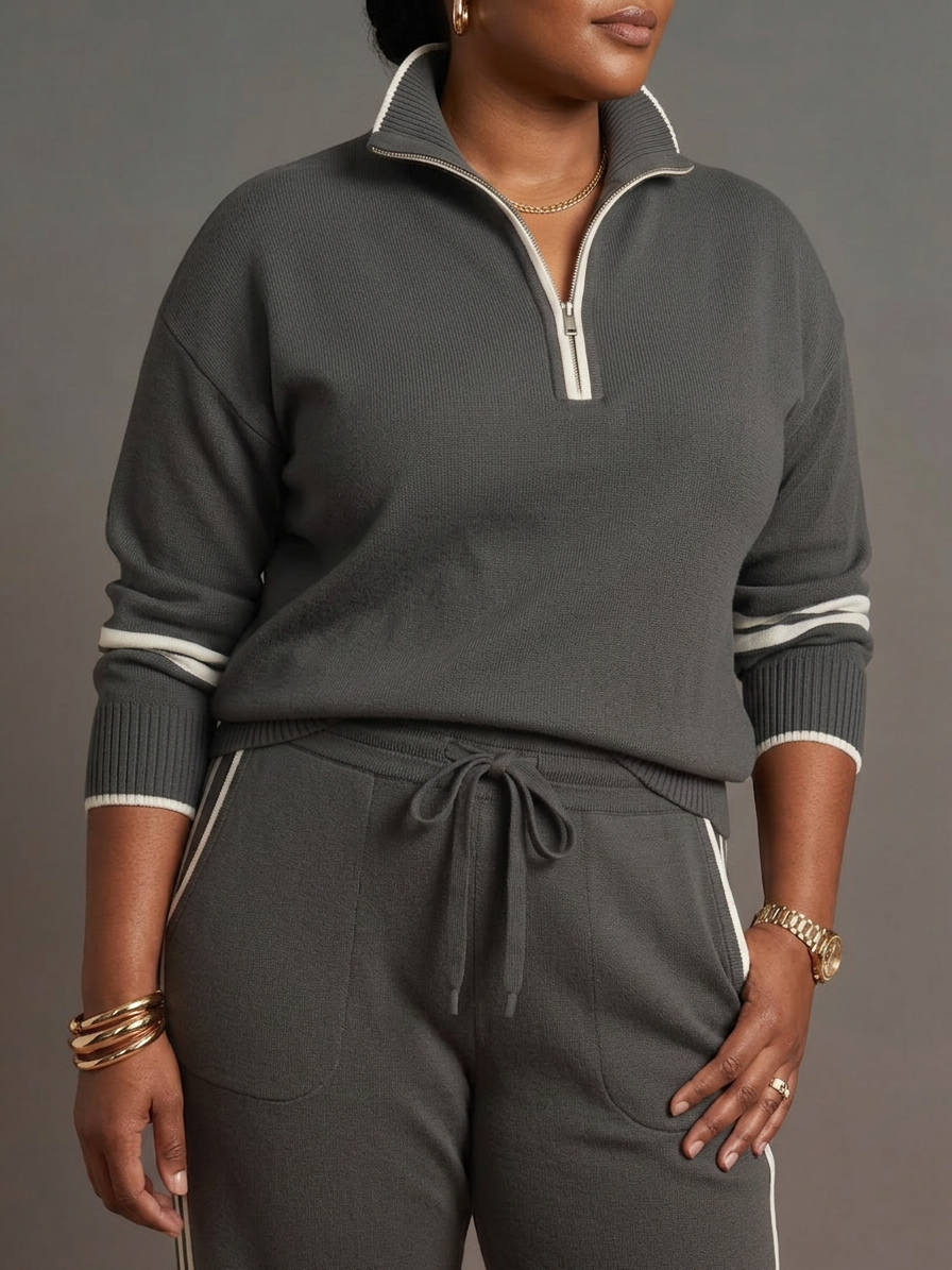 Rain | Completo a Manica Lunga con Collo Zip e Pantalone a Righe