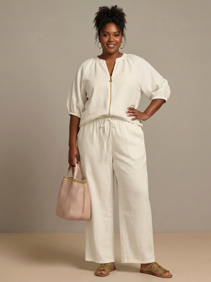 Natalia | Completo Top a Palloncino con Zip e Pantalone Ampio