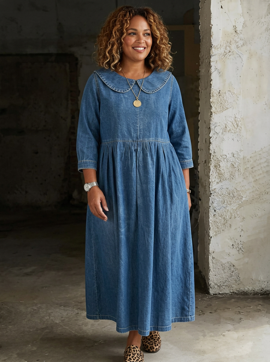 Abito di Jeans con Colletto Tondo Clara