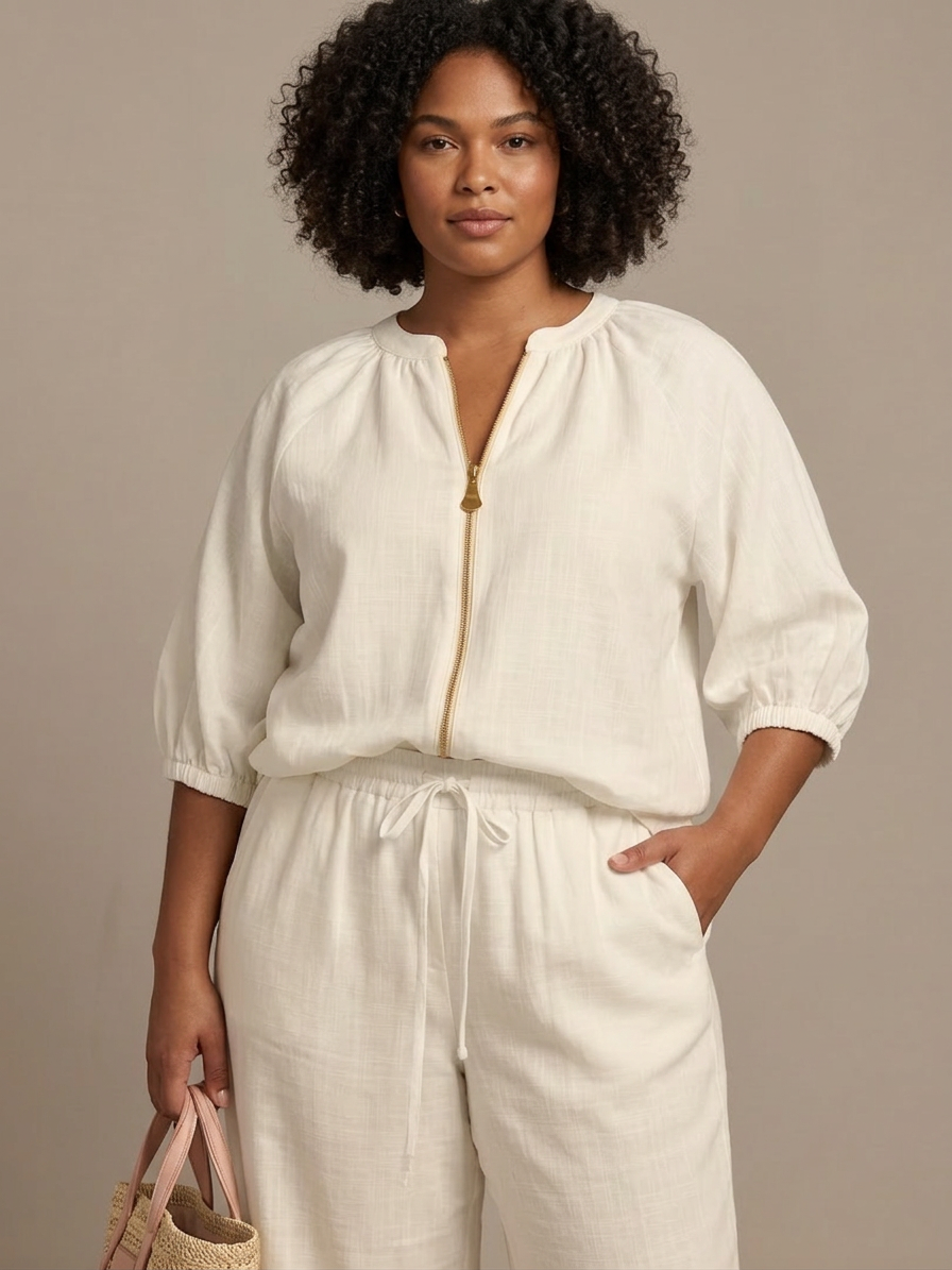 Natalia | Completo Top a Palloncino con Zip e Pantalone Ampio