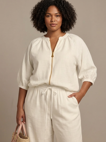 Natalia | Completo Top a Palloncino con Zip e Pantalone Ampio