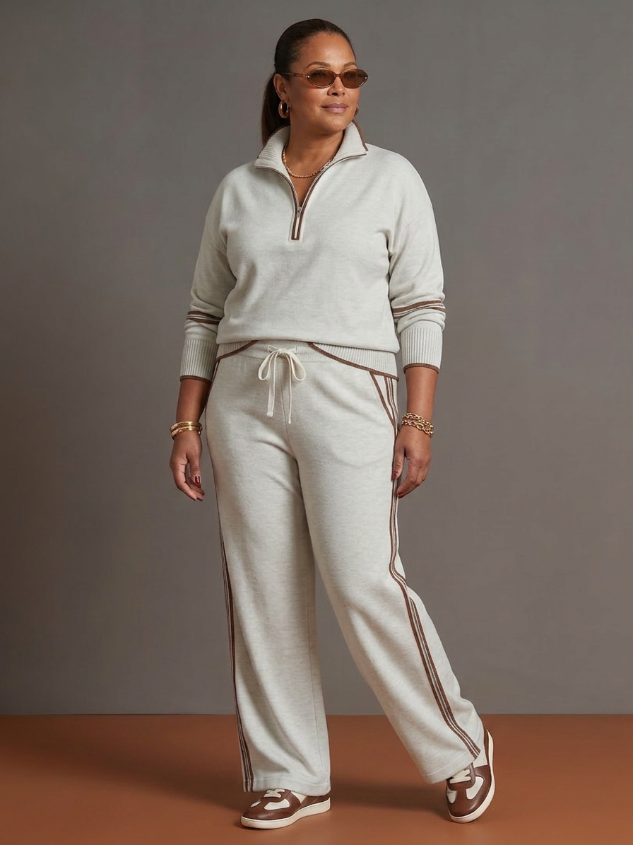 Rain | Completo a Manica Lunga con Collo Zip e Pantalone a Righe