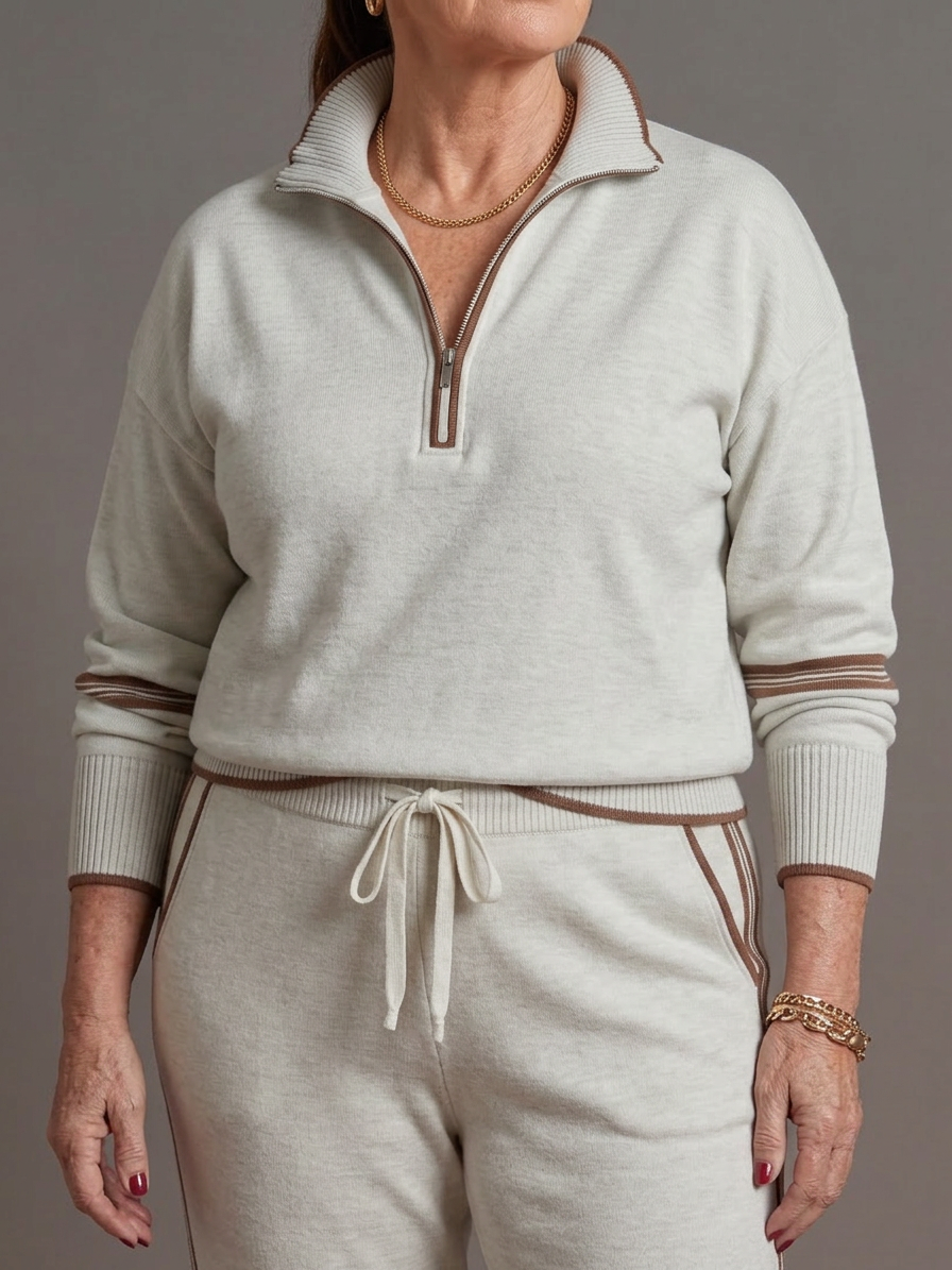 Rain | Completo a Manica Lunga con Collo Zip e Pantalone a Righe