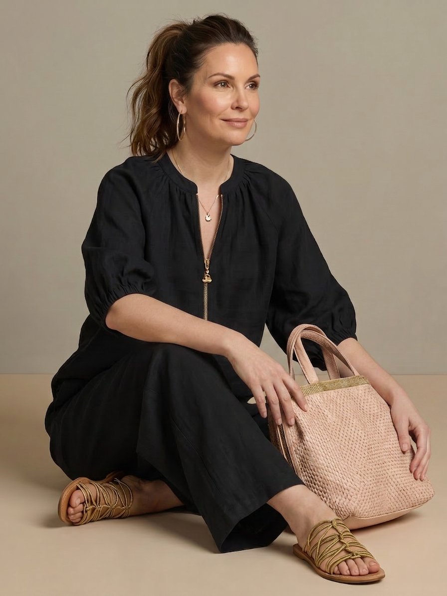 Natalia | Completo Top a Palloncino con Zip e Pantalone Ampio