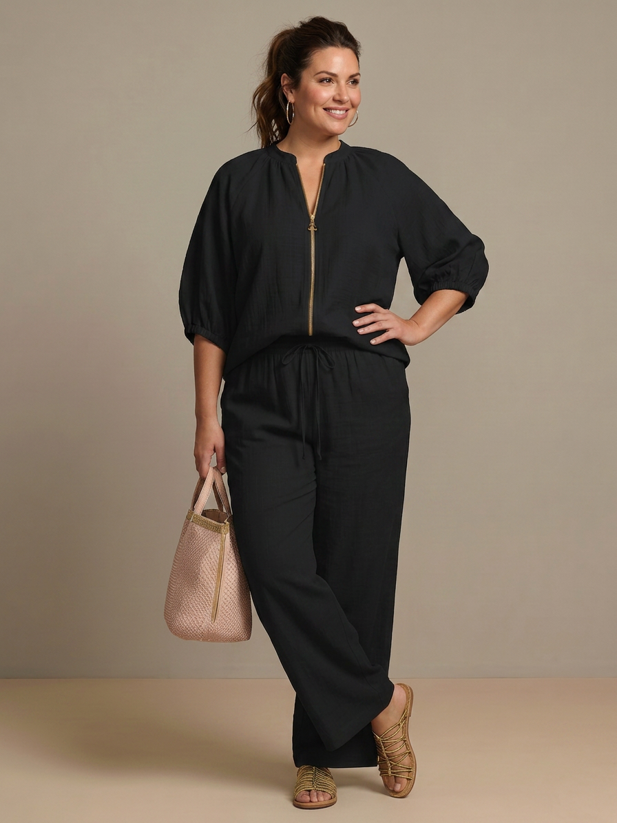 Natalia | Completo Top a Palloncino con Zip e Pantalone Ampio
