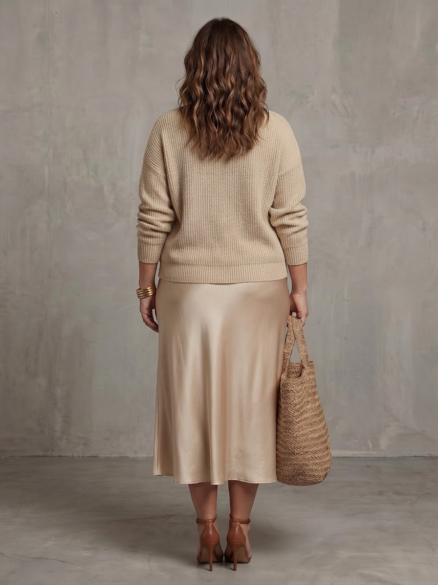 Luciana | Completo Gonna in Raso Sbieca con Strato in Maglia