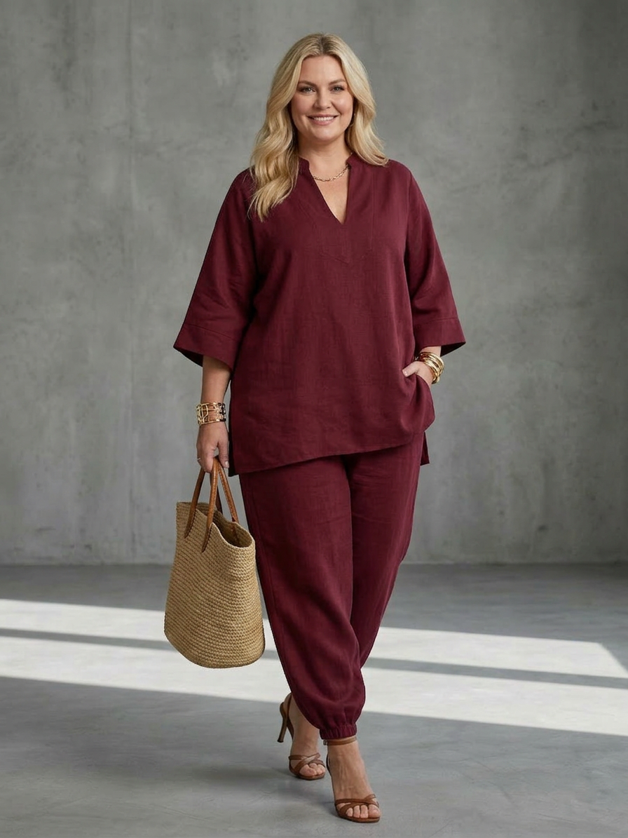 Georgiana | Completo Tunica con Scollo a V e Pantalone Arricciato