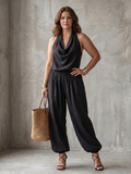 Yvaine | Completo Top Fluido con Collo Drappeggiato e Pantalone Largo