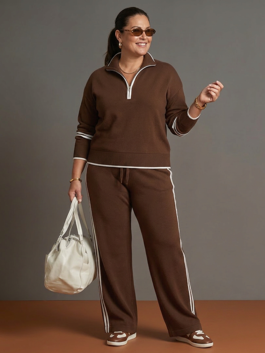 Rain | Completo a Manica Lunga con Collo Zip e Pantalone a Righe