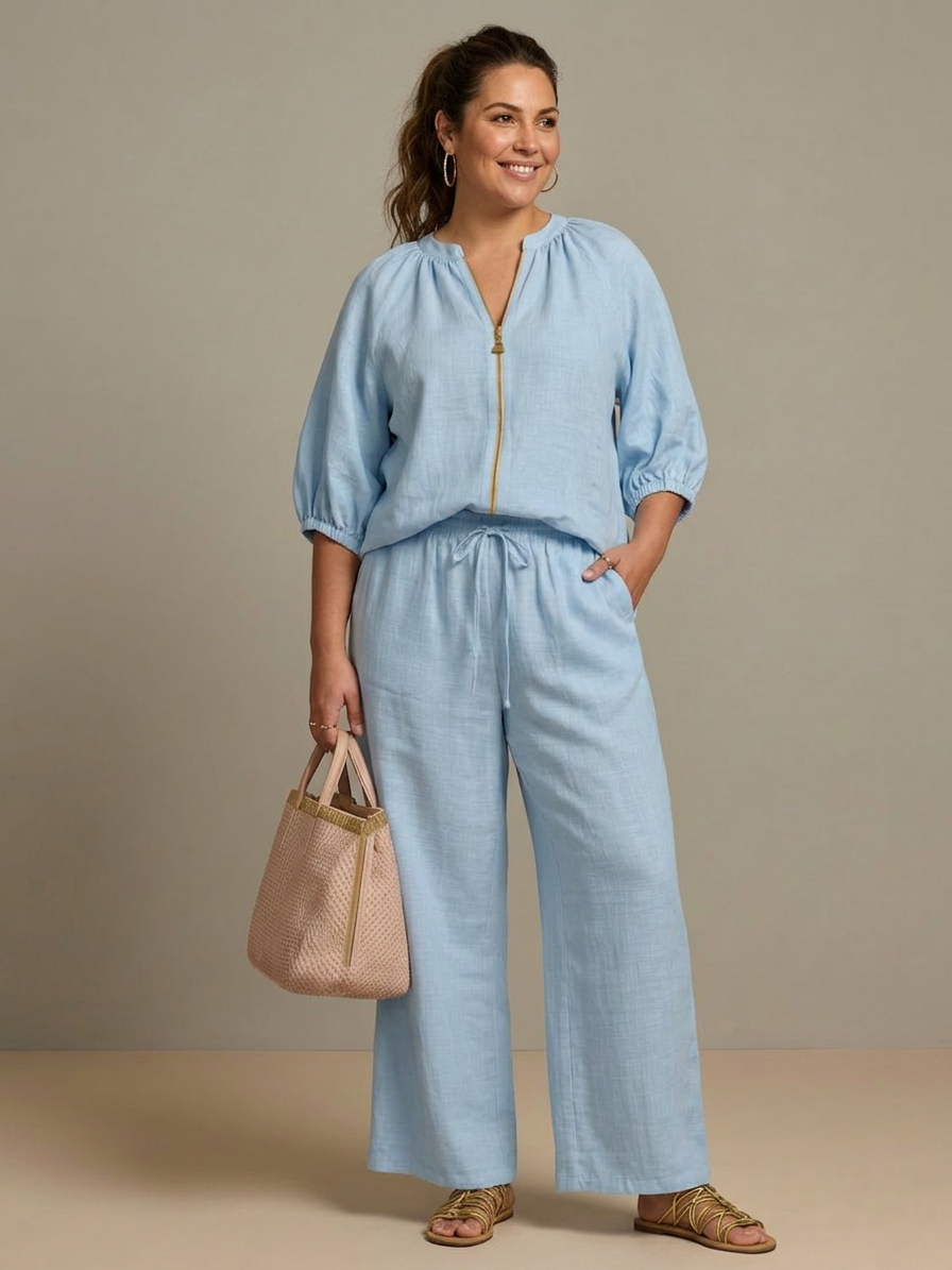 Natalia | Completo Top a Palloncino con Zip e Pantalone Ampio