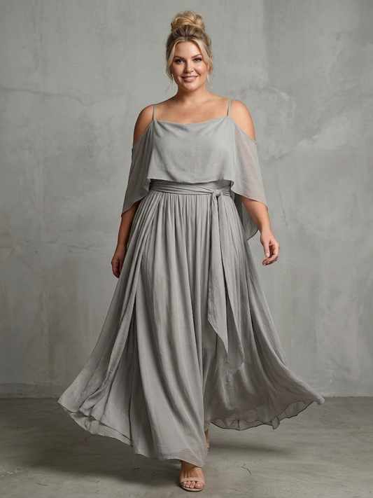 Marisol | Completo Top Drappeggiato a Spalle Scoperte e Pantalone Ampio