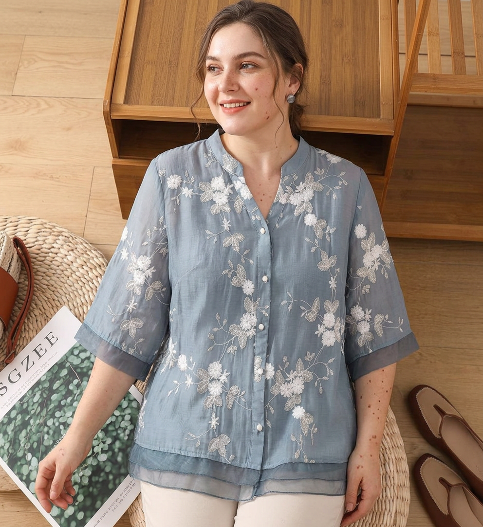Camicia di Cotone Ricamata Mia