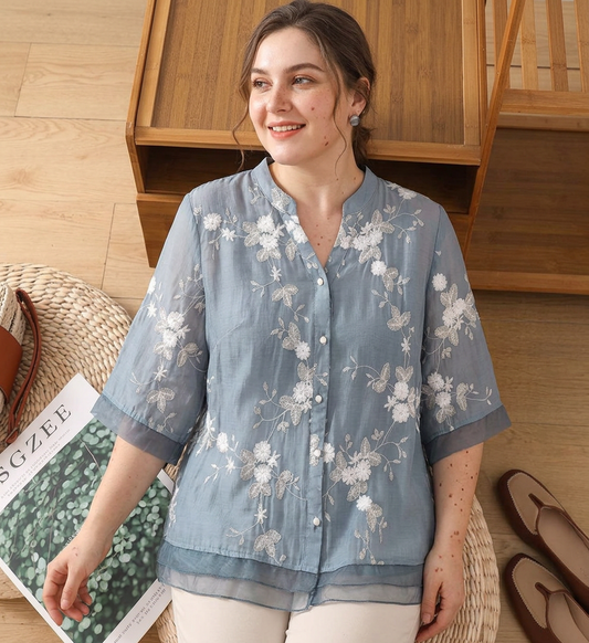 Camicia di Cotone Ricamata Mia