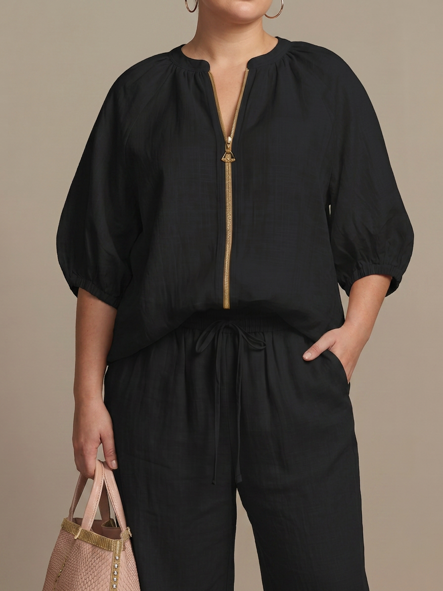 Natalia | Completo Top a Palloncino con Zip e Pantalone Ampio