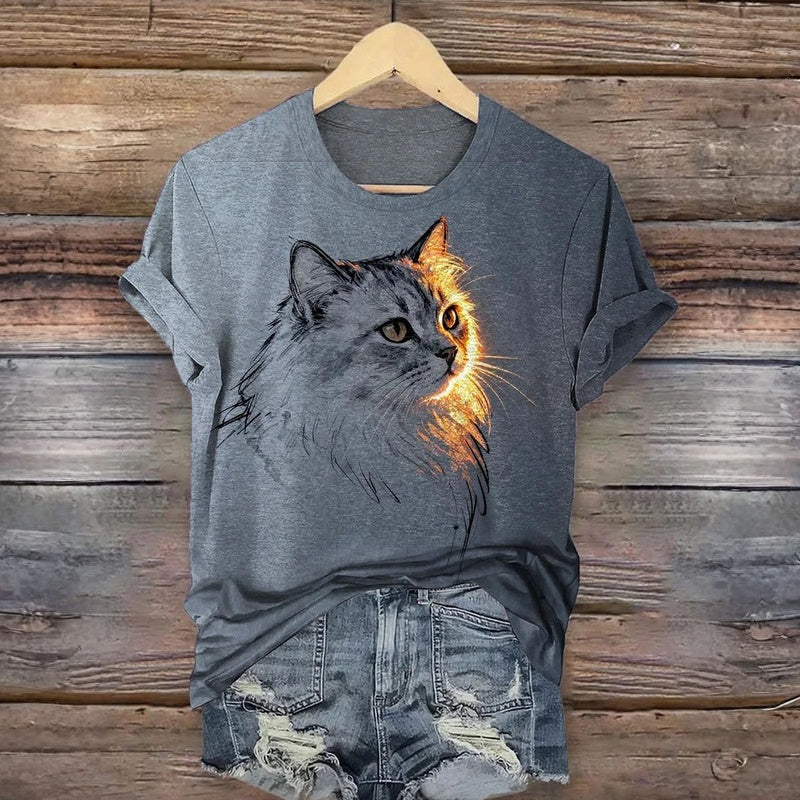 Mia | T-shirt Casual con Stampa di Gatto
