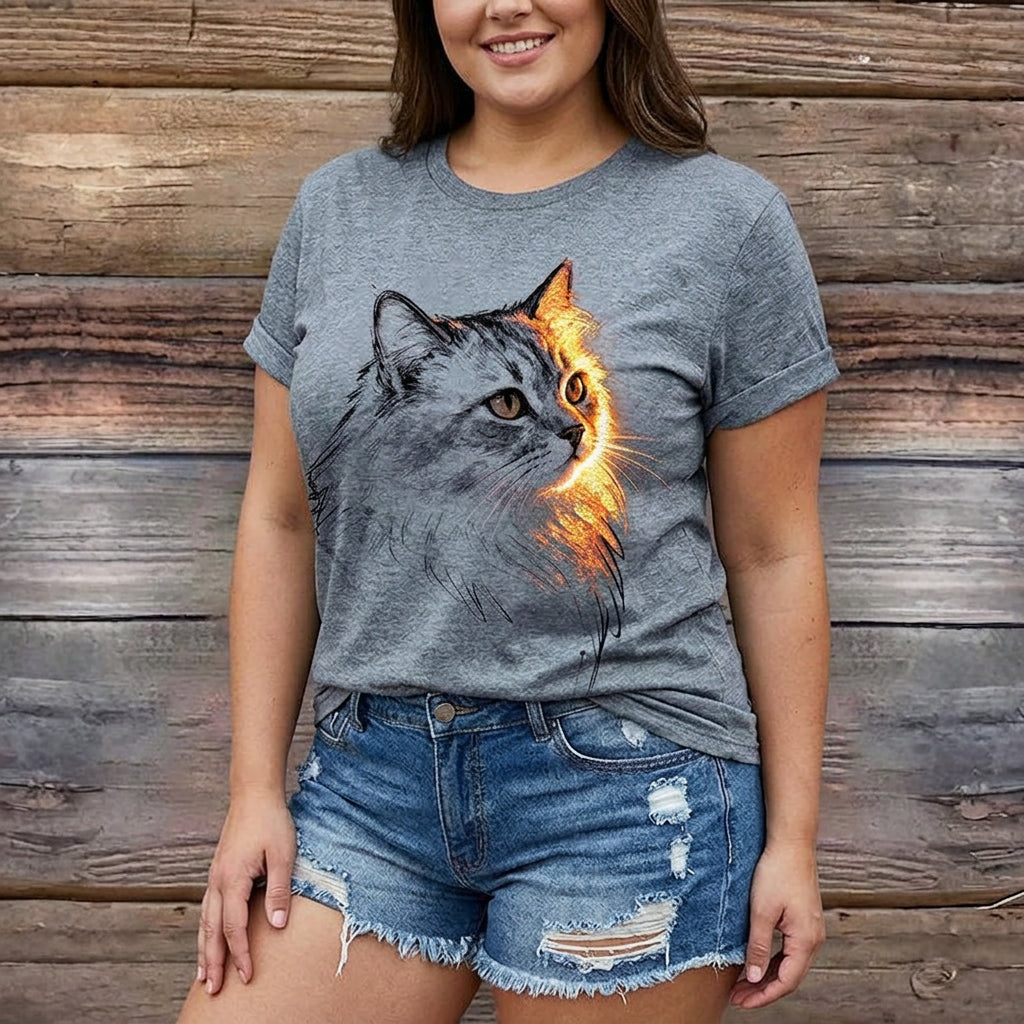Mia | T-shirt Casual con Stampa di Gatto
