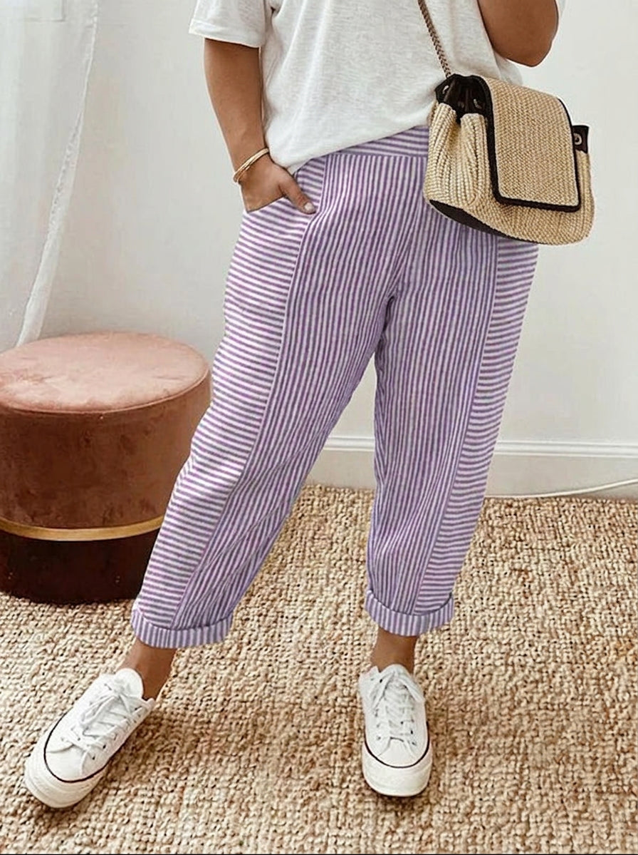 Luna | Pantaloni Comodi con Righe Lavanda