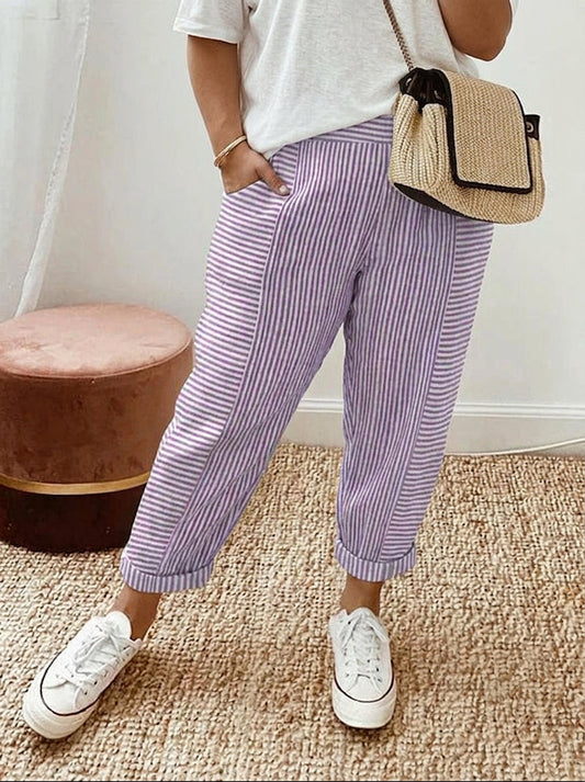 Luna | Pantaloni Comodi con Righe Lavanda