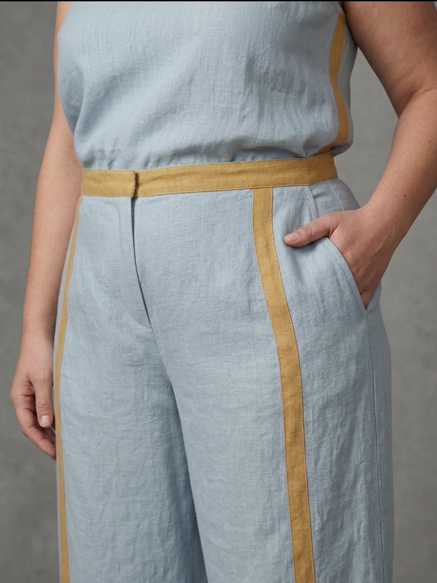 Inara | Completo Top Senza Maniche e Pantalone Largo a Contrasto