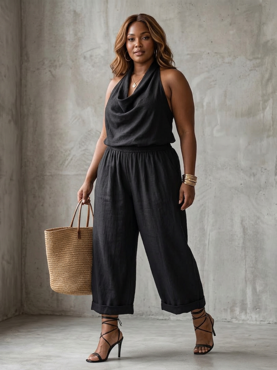 Yvaine | Completo Top Fluido con Collo Drappeggiato e Pantalone Largo