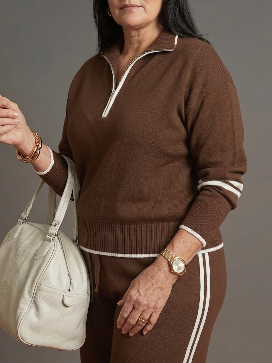 Rain | Completo a Manica Lunga con Collo Zip e Pantalone a Righe