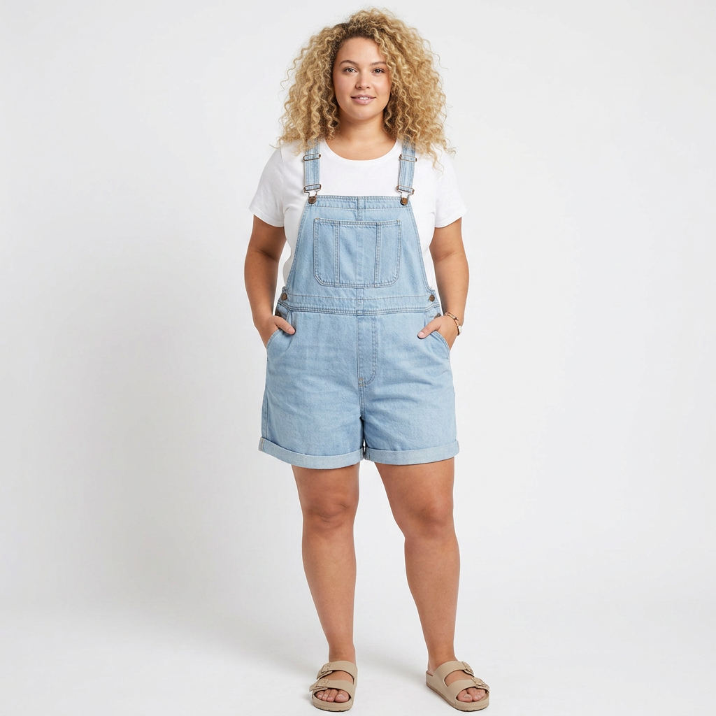 Salopette Corta di Jeans Vintage Azzurro Chiaro Clara