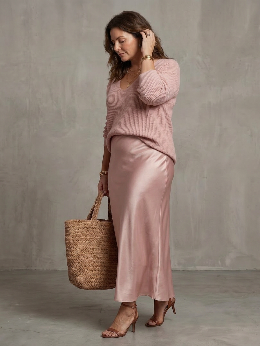 Luciana | Completo Gonna in Raso Sbieca con Strato in Maglia