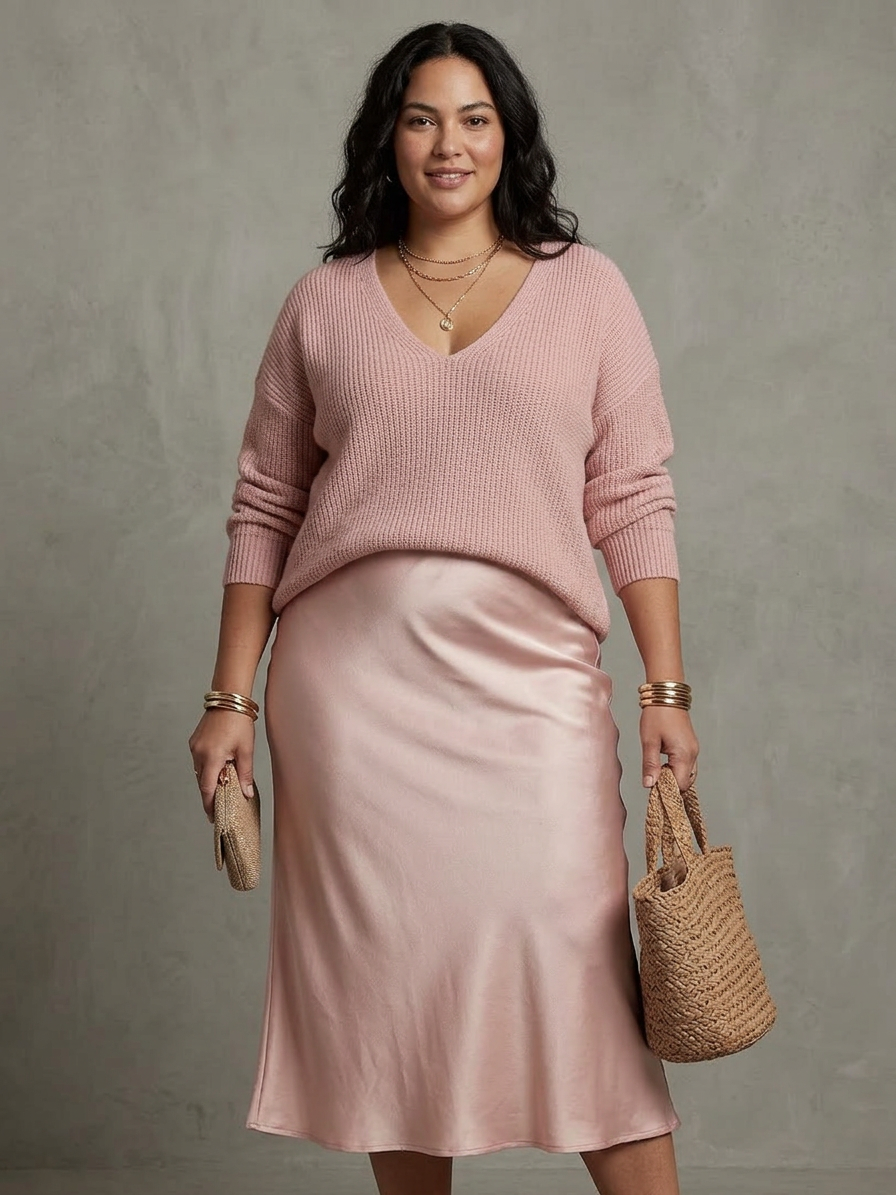 Luciana | Completo Gonna in Raso Sbieca con Strato in Maglia