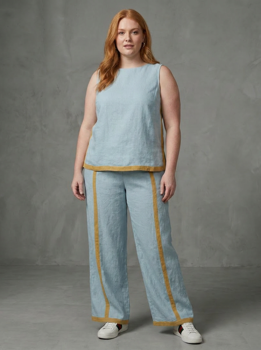 Inara | Completo Top Senza Maniche e Pantalone Largo a Contrasto