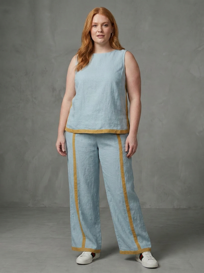 Inara | Completo Top Senza Maniche e Pantalone Largo a Contrasto