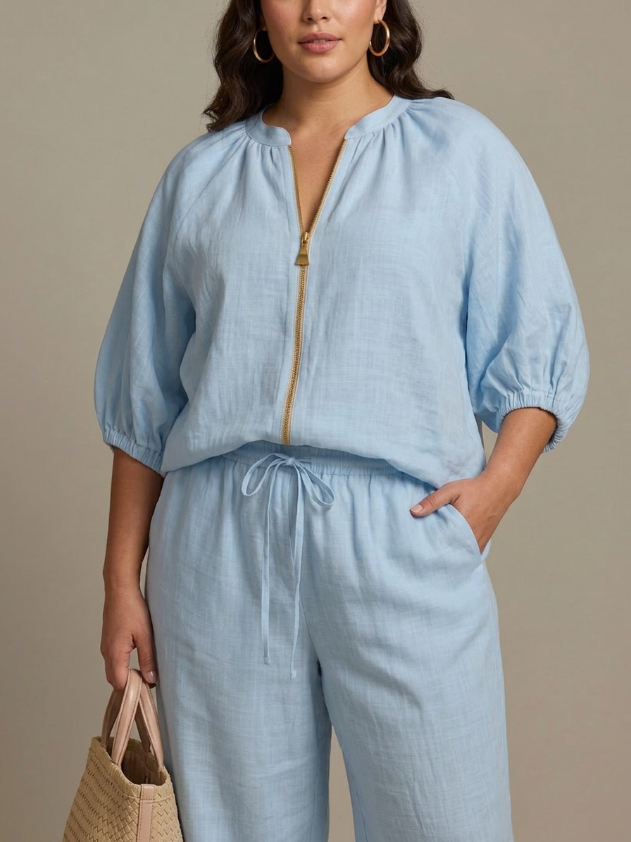 Natalia | Completo Top a Palloncino con Zip e Pantalone Ampio