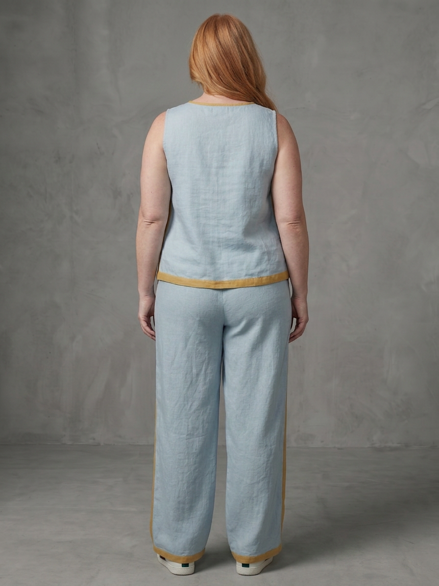 Inara | Completo Top Senza Maniche e Pantalone Largo a Contrasto