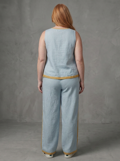 Inara | Completo Top Senza Maniche e Pantalone Largo a Contrasto