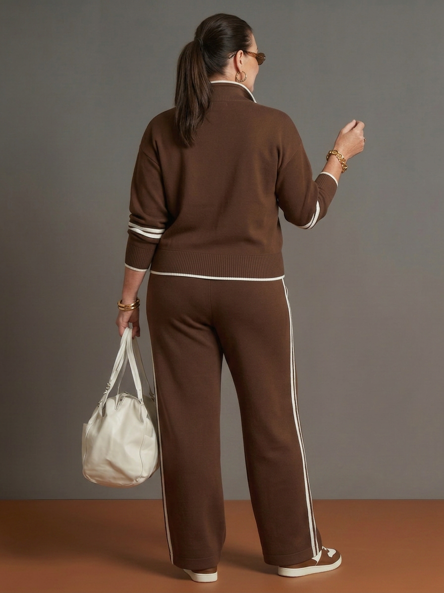 Rain | Completo a Manica Lunga con Collo Zip e Pantalone a Righe