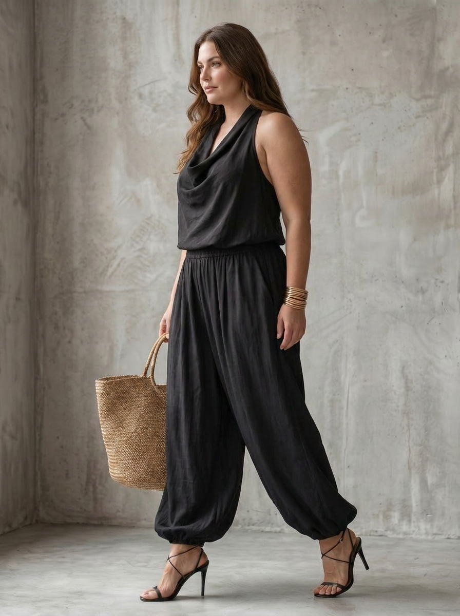 Yvaine | Completo Top Fluido con Collo Drappeggiato e Pantalone Largo