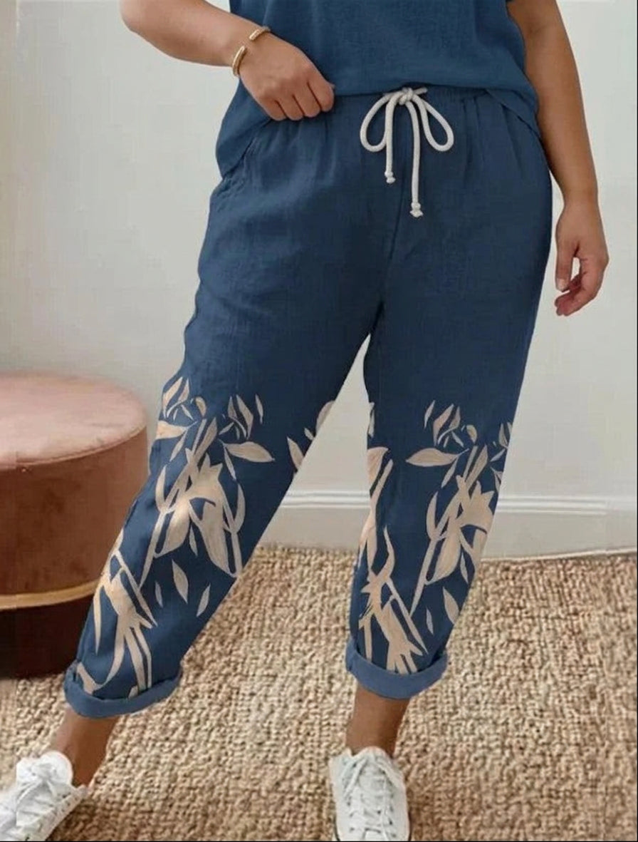 Naomi | Pantalone da Casa con Stampa Botanica Notturna