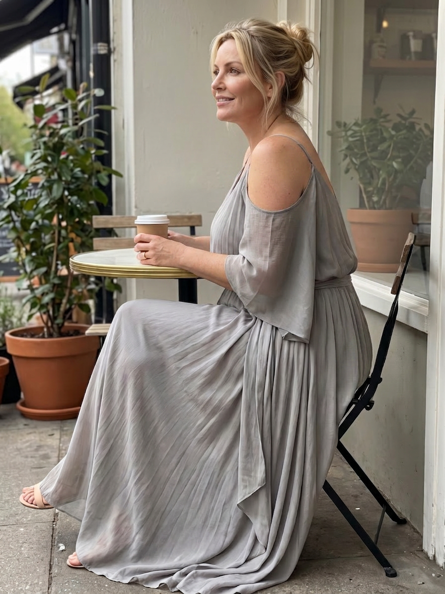 Marisol | Completo Top Drappeggiato a Spalle Scoperte e Pantalone Ampio