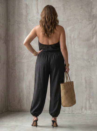 Yvaine | Completo Top Fluido con Collo Drappeggiato e Pantalone Largo