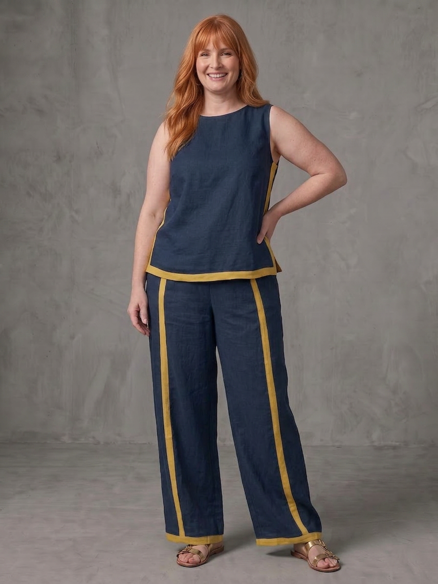 Inara | Completo Top Senza Maniche e Pantalone Largo a Contrasto