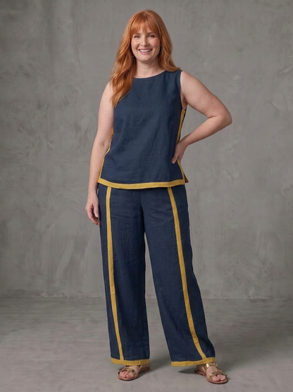 Inara | Completo Top Senza Maniche e Pantalone Largo a Contrasto