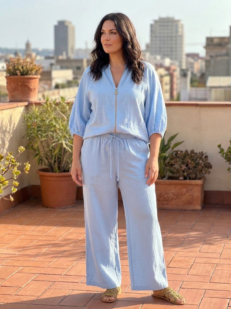 Natalia | Completo Top a Palloncino con Zip e Pantalone Ampio