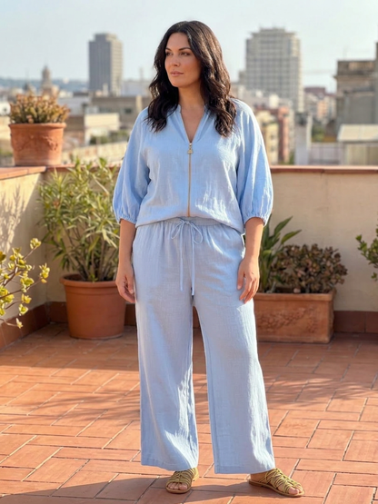 Natalia | Completo Top a Palloncino con Zip e Pantalone Ampio