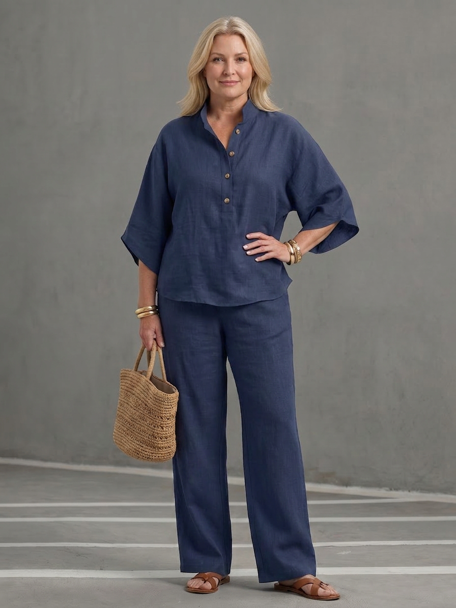 Amity | Completo Tunica Abbottonata con Pantalone Ampio