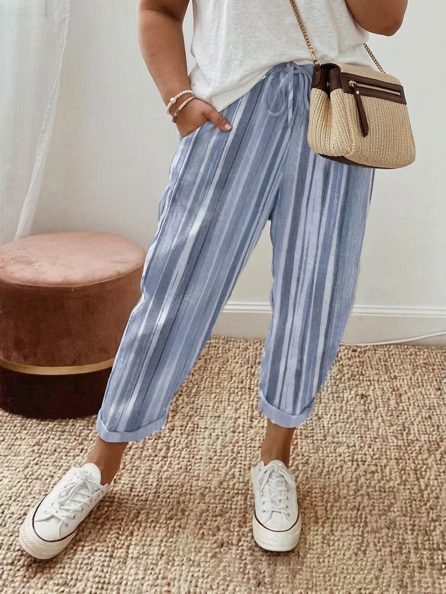 Skye | Pantaloni con Righe Azzurro Cielo