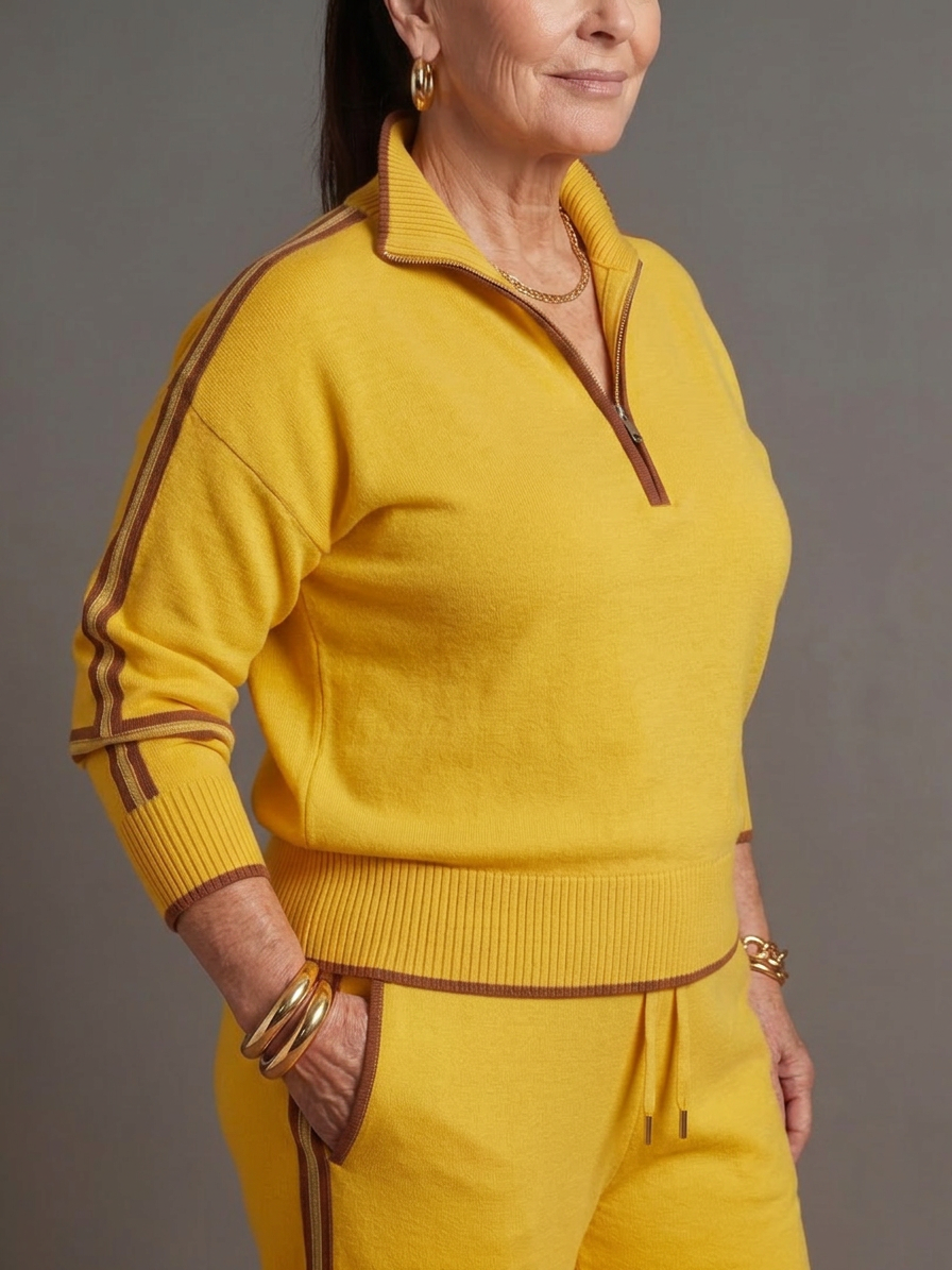 Rain | Completo a Manica Lunga con Collo Zip e Pantalone a Righe